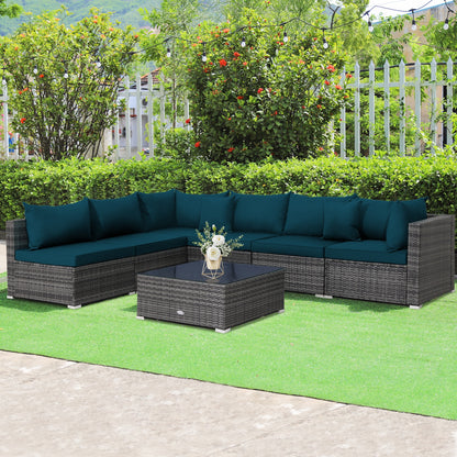 7 Pieces Patio Rattan Furniture Set with Sectional Sofa Cushioned, Green Outdoor Sectionals at Gallery Canada