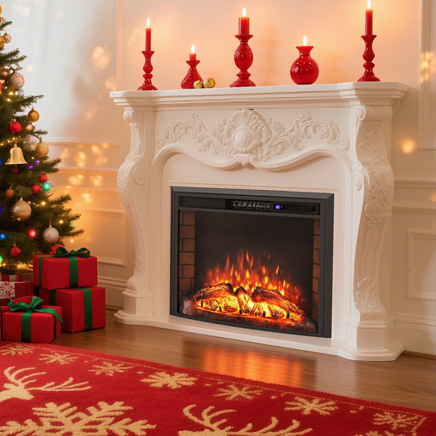 Curved Recessed Electric Fireplace Insert with Remote Control and Overheat Protection-26 Inch Fireplaces at Gallery Canada