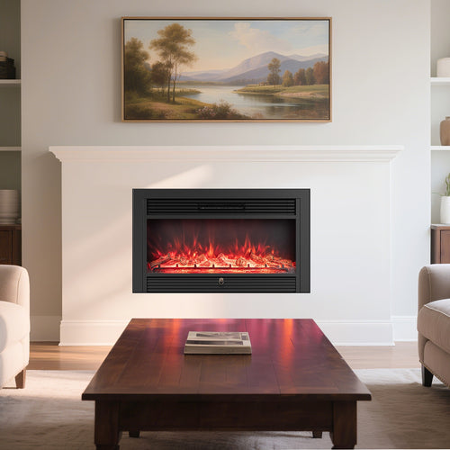 33/36-Inch Electric Fireplace Insert, 750W/1500W Heater, Black