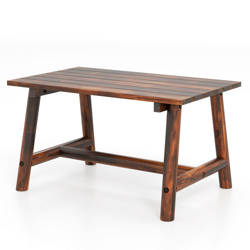 Solid Wood Patio Table, Slatted Tabletop, Brown