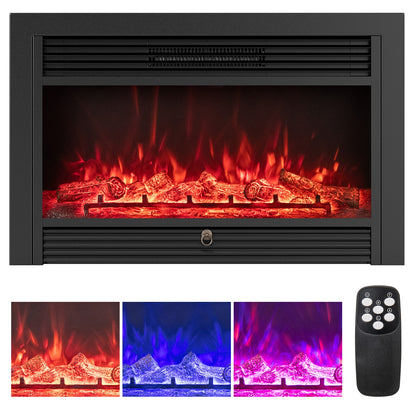 33/36-Inch Electric Fireplace Insert, 750W/1500W, Recessed Heater, Black Fireplaces Black at Gallery Canada