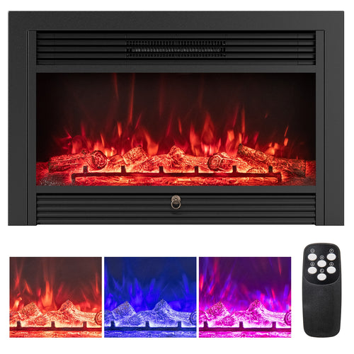 33/36-Inch Electric Fireplace Insert, 750W/1500W, Recessed Heater, Black