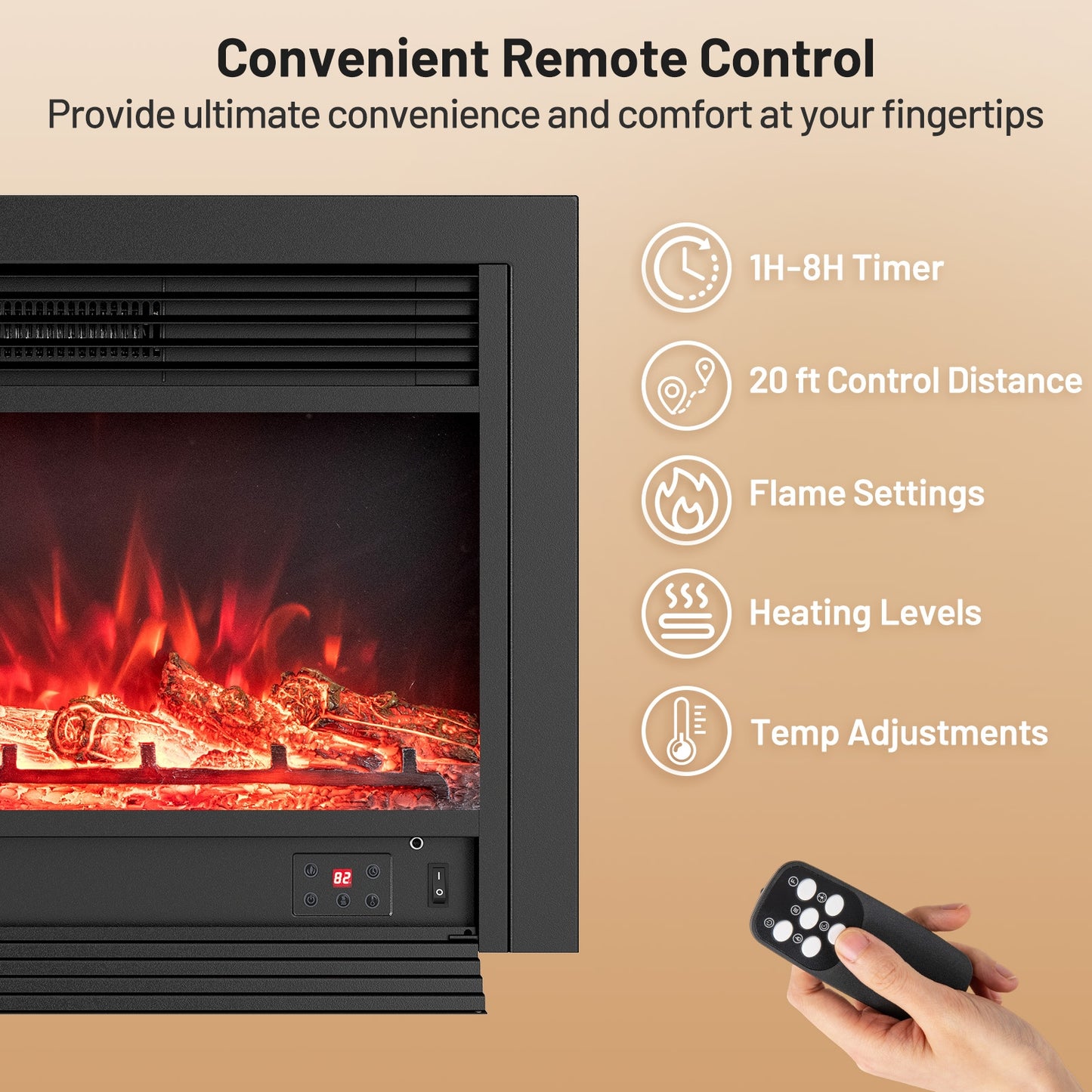 33/36-Inch Electric Fireplace Insert, 750W/1500W, Recessed Heater, Black Fireplaces at Gallery Canada