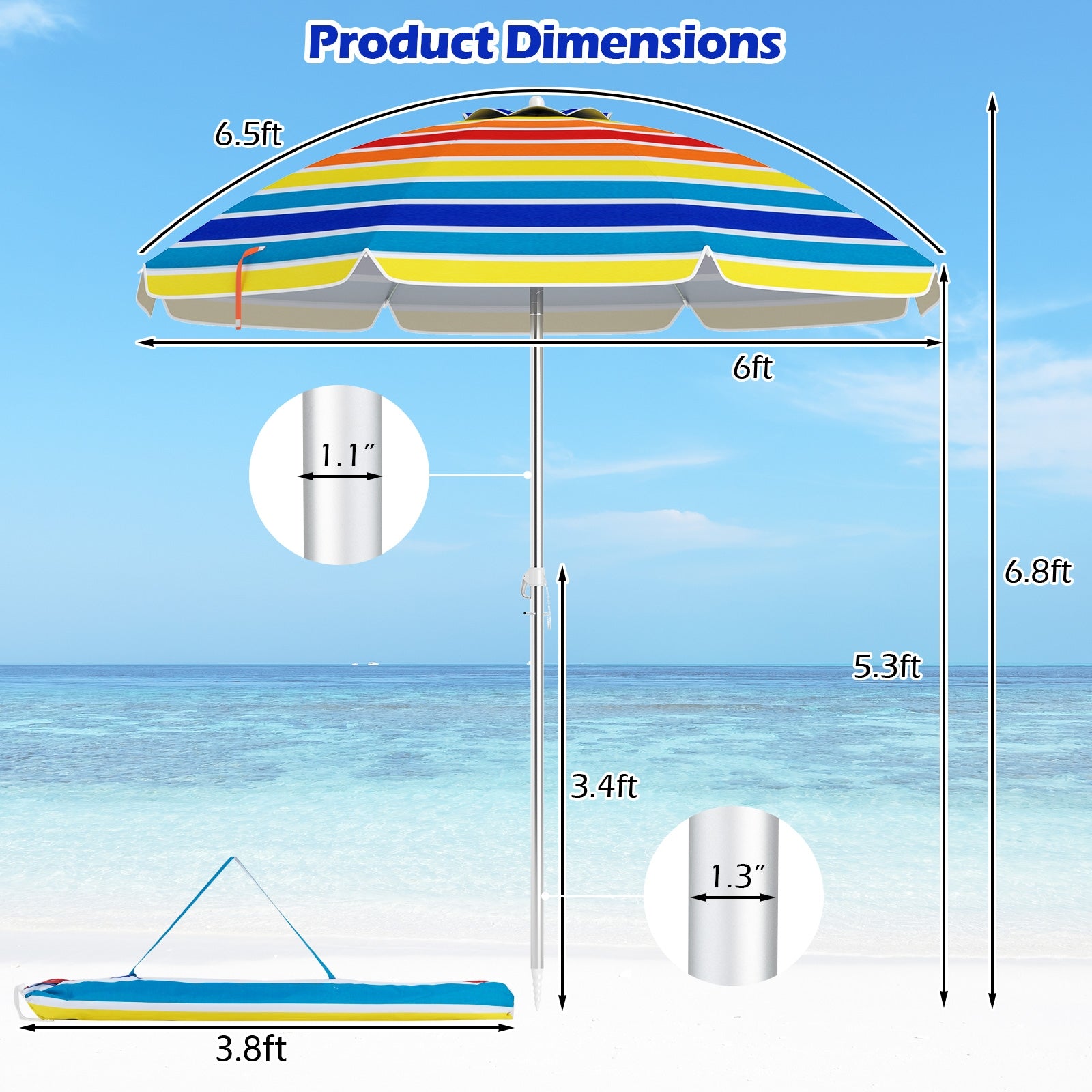 6.5 Feet Beach Umbrella with Carry Bag without Weight Base, Multicolor Outdoor Umbrellas at Gallery Canada