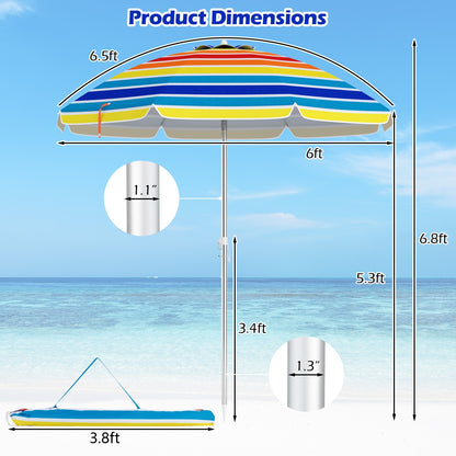 6.5 Feet Beach Umbrella with Carry Bag without Weight Base, Multicolor Outdoor Umbrellas at Gallery Canada