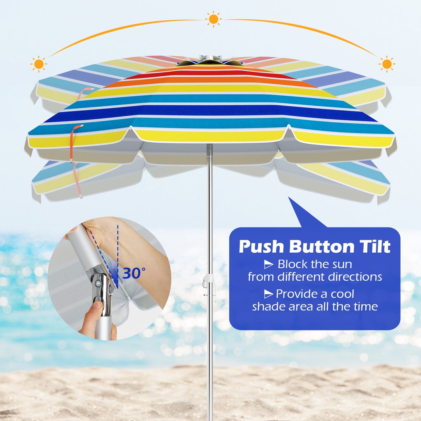 6.5 Feet Beach Umbrella with Carry Bag without Weight Base, Multicolor Outdoor Umbrellas at Gallery Canada