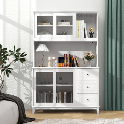 Kitchen Pantry Storage Cabinet Kitchen Hutch with LED lights and Power Outlet, White Sideboards Cabinets & Buffets at Gallery Canada