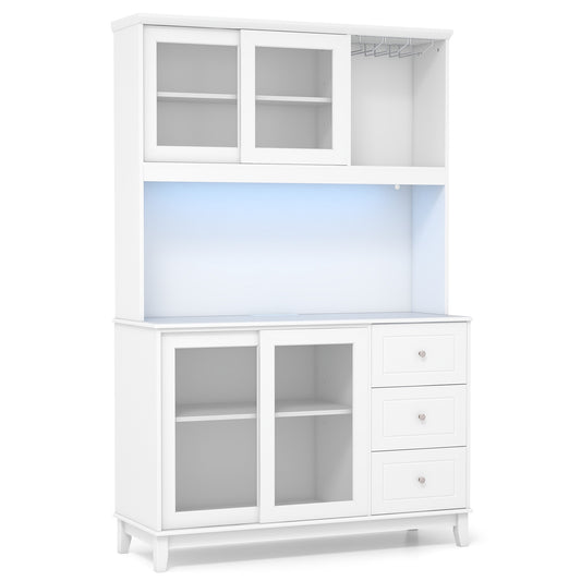 Kitchen Pantry Storage Cabinet With LED Lights, Power Outlet, White Sideboards Cabinets & Buffets White at Gallery Canada