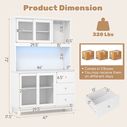 Kitchen Pantry Storage Cabinet Kitchen Hutch with LED lights and Power Outlet, White Sideboards Cabinets & Buffets at Gallery Canada