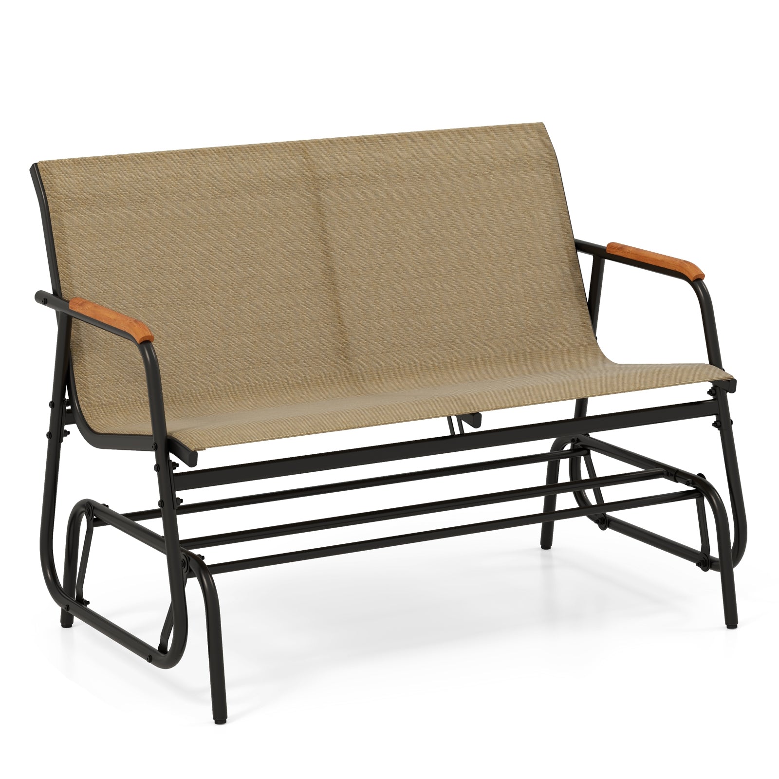 Patio Glider Bench, Teak Armrests, Breathable Fabric Seat, Brown Patio Rocking Chairs & Gliders at Gallery Canada