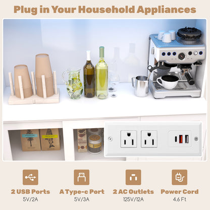 Kitchen Pantry Storage Cabinet Kitchen Hutch with LED lights and Power Outlet, White Sideboards Cabinets & Buffets at Gallery Canada