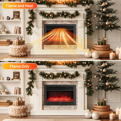 33/36-Inch Electric Fireplace Insert, 750W/1500W, Recessed Heater, Black Fireplaces at Gallery Canada