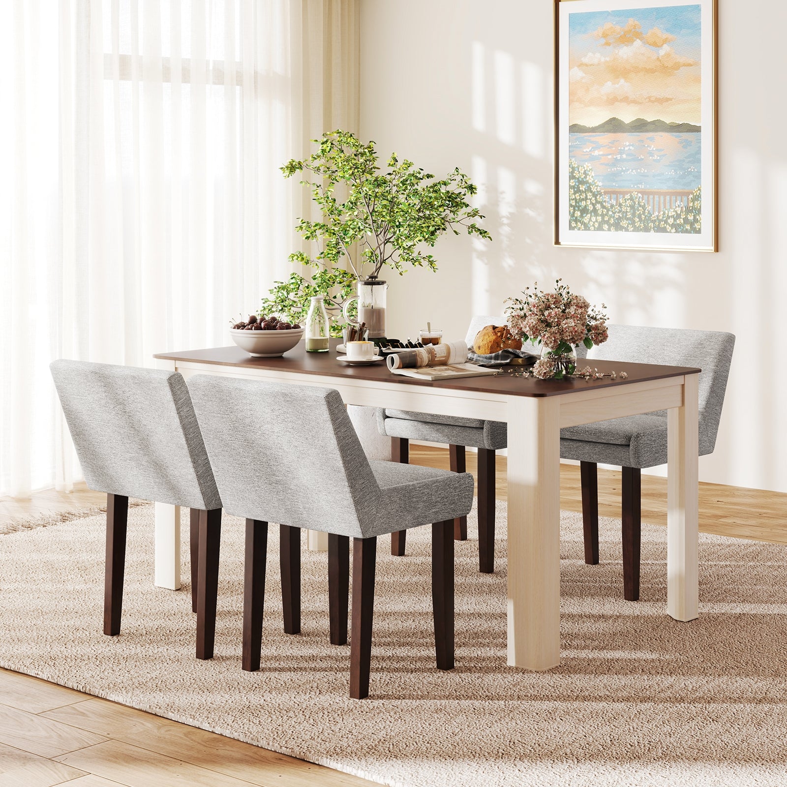 Modern Upholstered Fabric Side Leisure Chair Set of 2, Gray Dining Chairs at Gallery Canada