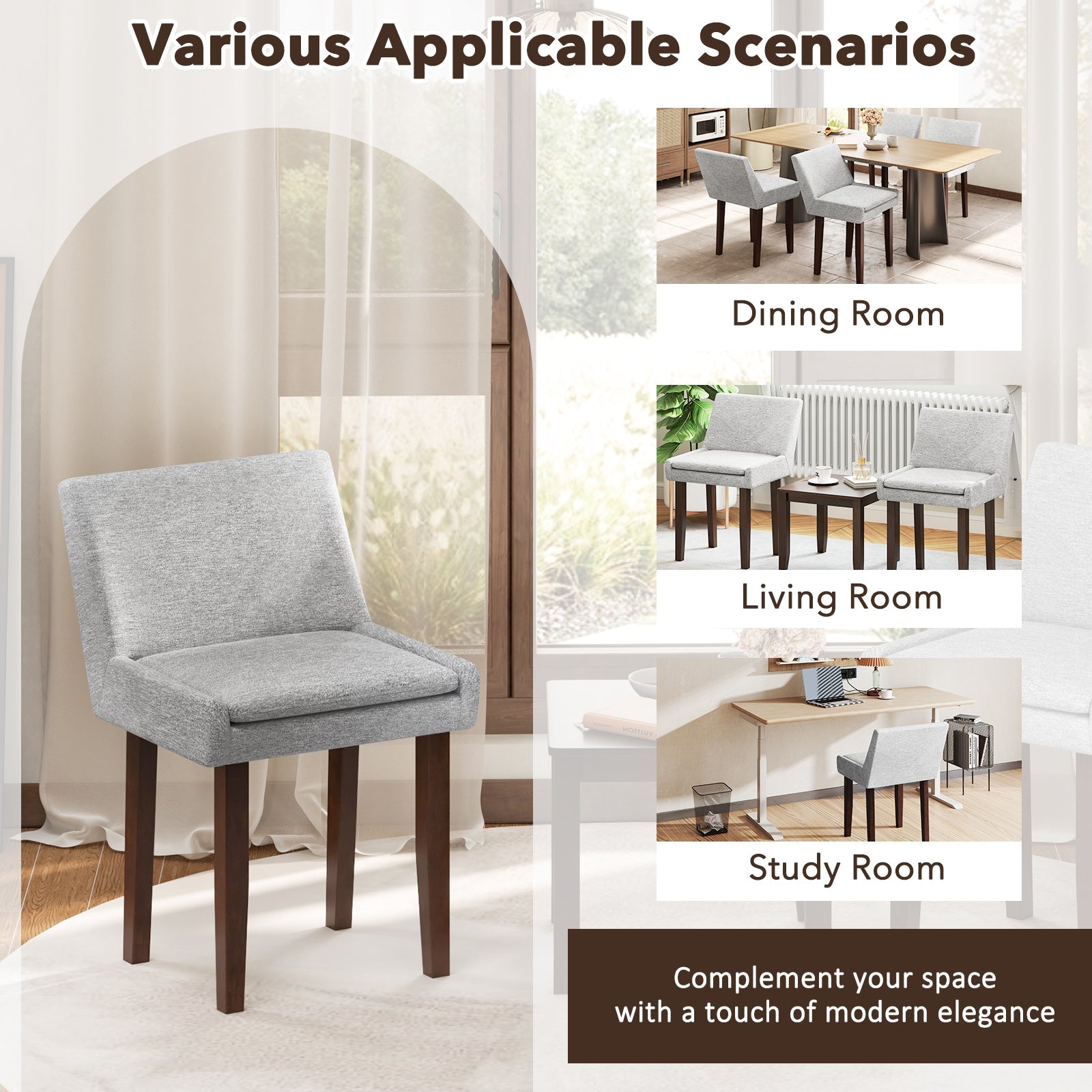 Modern Upholstered Fabric Side Leisure Chair Set of 2, Gray Dining Chairs at Gallery Canada