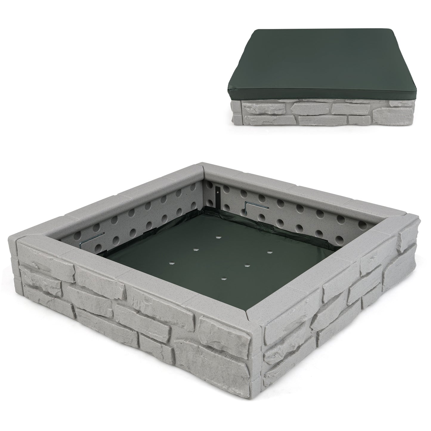 2-In-1 HDPE Kids Sandbox with Cover and Bottom Liner, Gray Sandboxes Gray at Gallery Canada