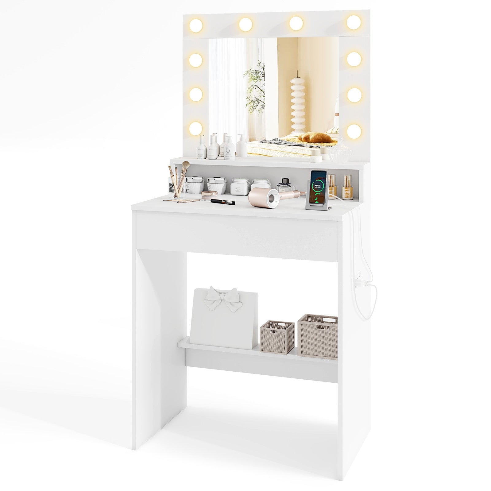Vanity Desk With Adjustable Brightness, 3 Light Modes, White Makeup Vanities White at Gallery Canada