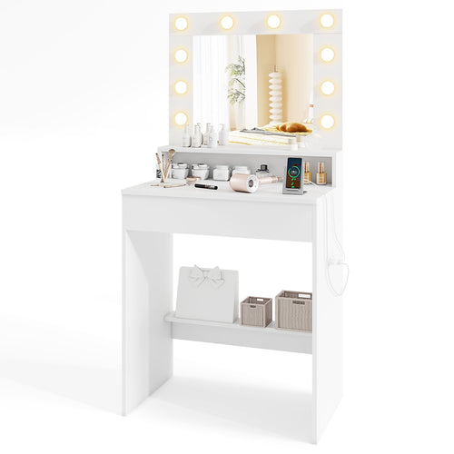Vanity Desk With Adjustable Brightness, 3 Light Modes, White