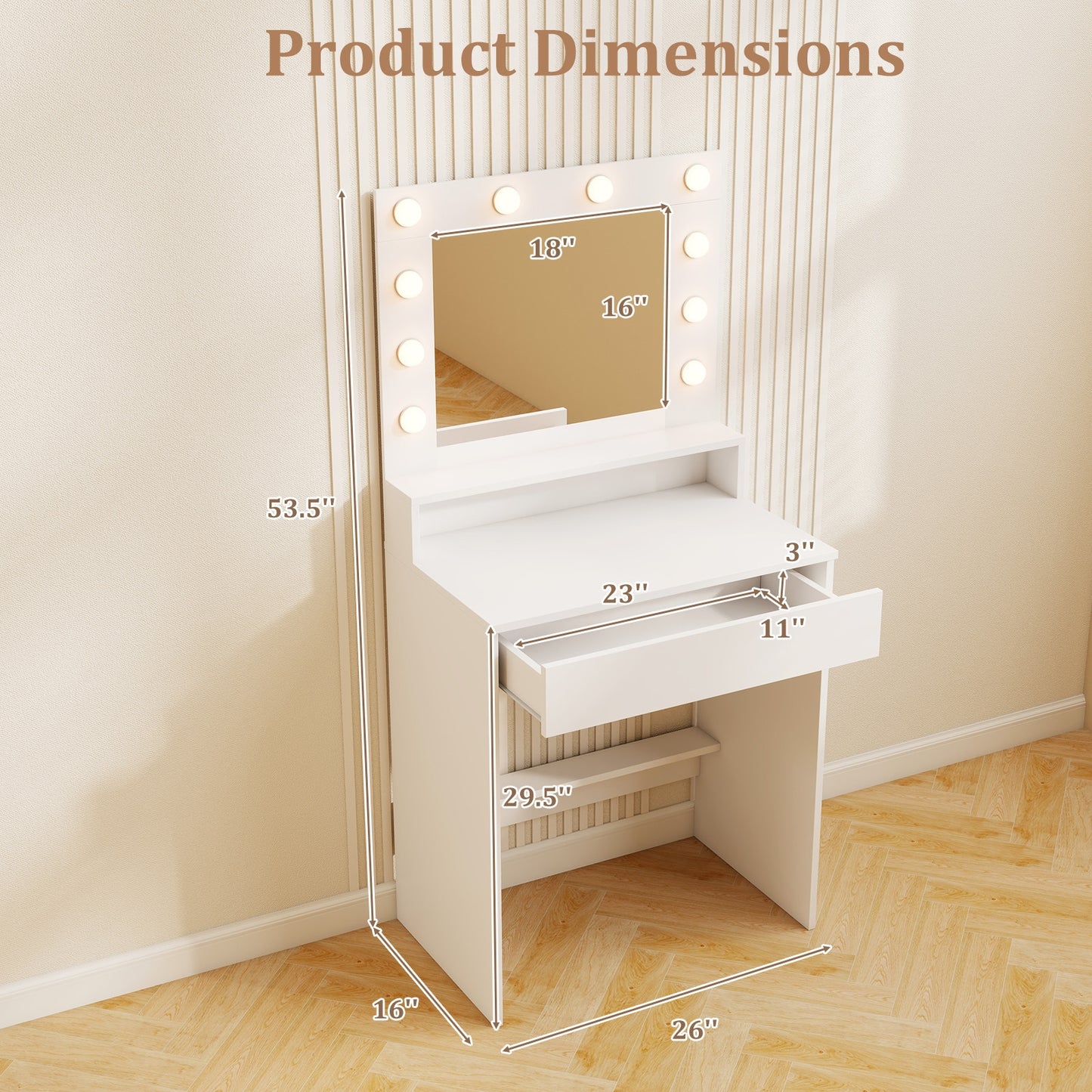 Vanity Desk with Adjustable Brightness and 3 Light Modes for Bedroom, White Makeup Vanities at Gallery Canada