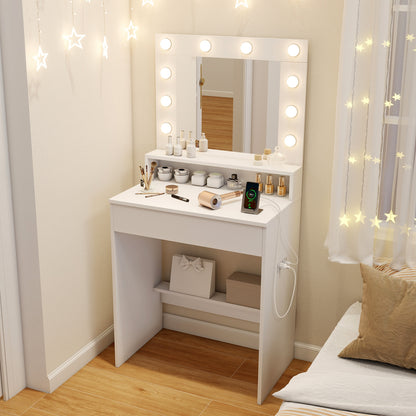 Vanity Desk with Adjustable Brightness and 3 Light Modes for Bedroom, White Makeup Vanities at Gallery Canada