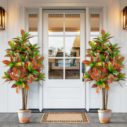 5 FT Tall Artificial Croton Plant with Gradient Leaves and Nursery Pot-1 Peice Faux Plants at Gallery Canada