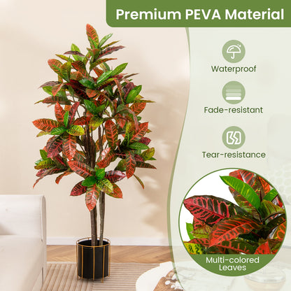 5 FT Tall Artificial Croton Plant with Gradient Leaves and Nursery Pot-1 Peice Faux Plants at Gallery Canada