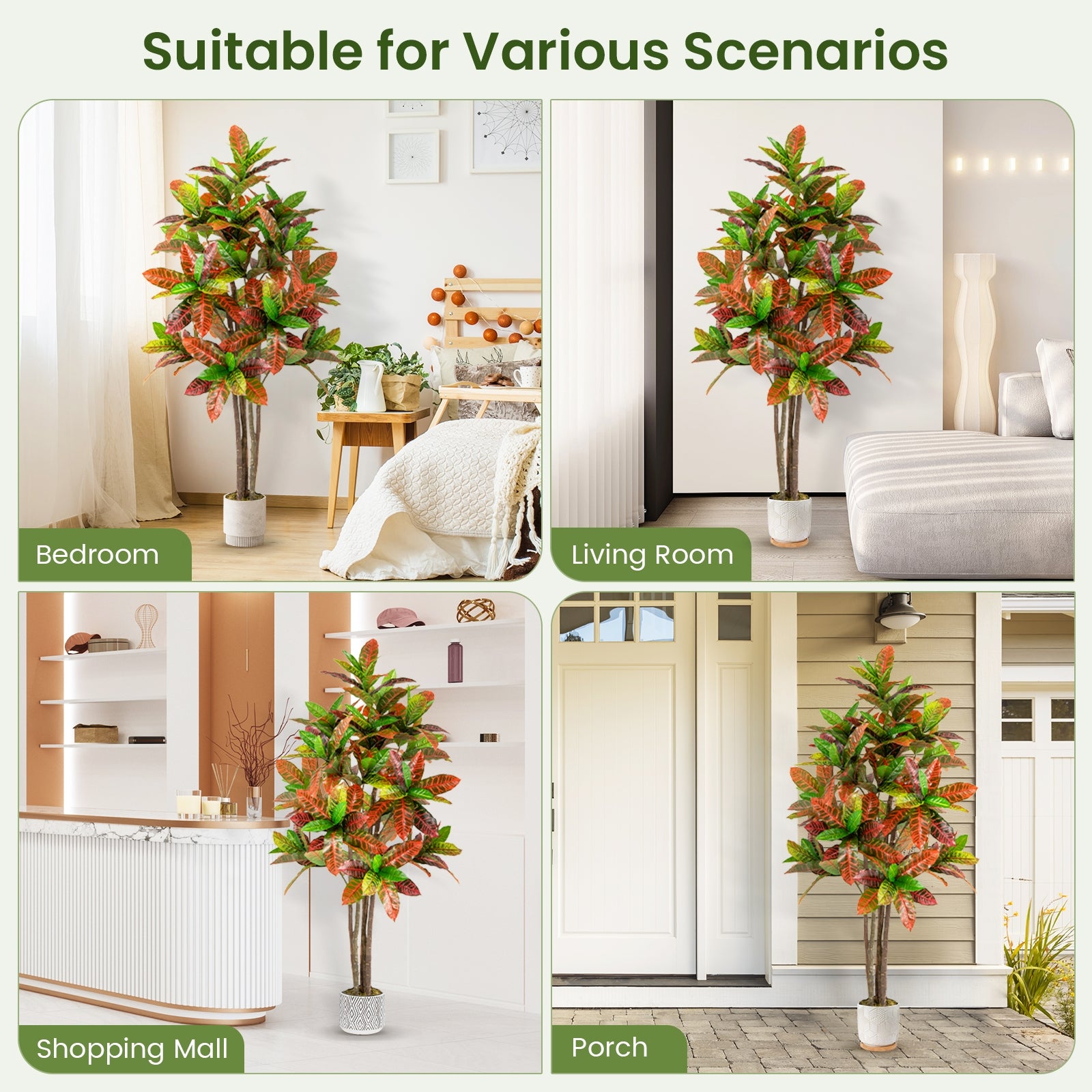 5 FT Tall Artificial Croton Plant with Gradient Leaves and Nursery Pot-1 Peice Faux Plants at Gallery Canada