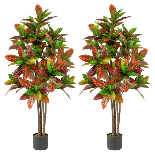5 FT Artificial Croton Plant, Gradient Leaves, Nursery Pot
