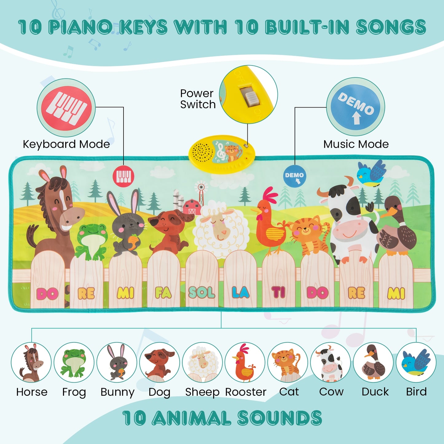 Kids Musical Mat Indoor Outdoor Animal Farm Piano, Multicolor Pianos & Keyboards at Gallery Canada