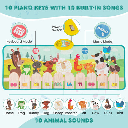 Kids Musical Mat Indoor Outdoor Animal Farm Piano, Multicolor Pianos & Keyboards at Gallery Canada