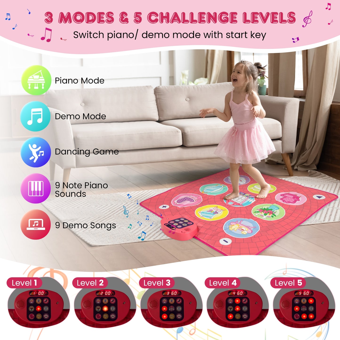 Fun Dance Mat for Kids Dance Pad Game Toy, Pink Pianos & Keyboards at Gallery Canada