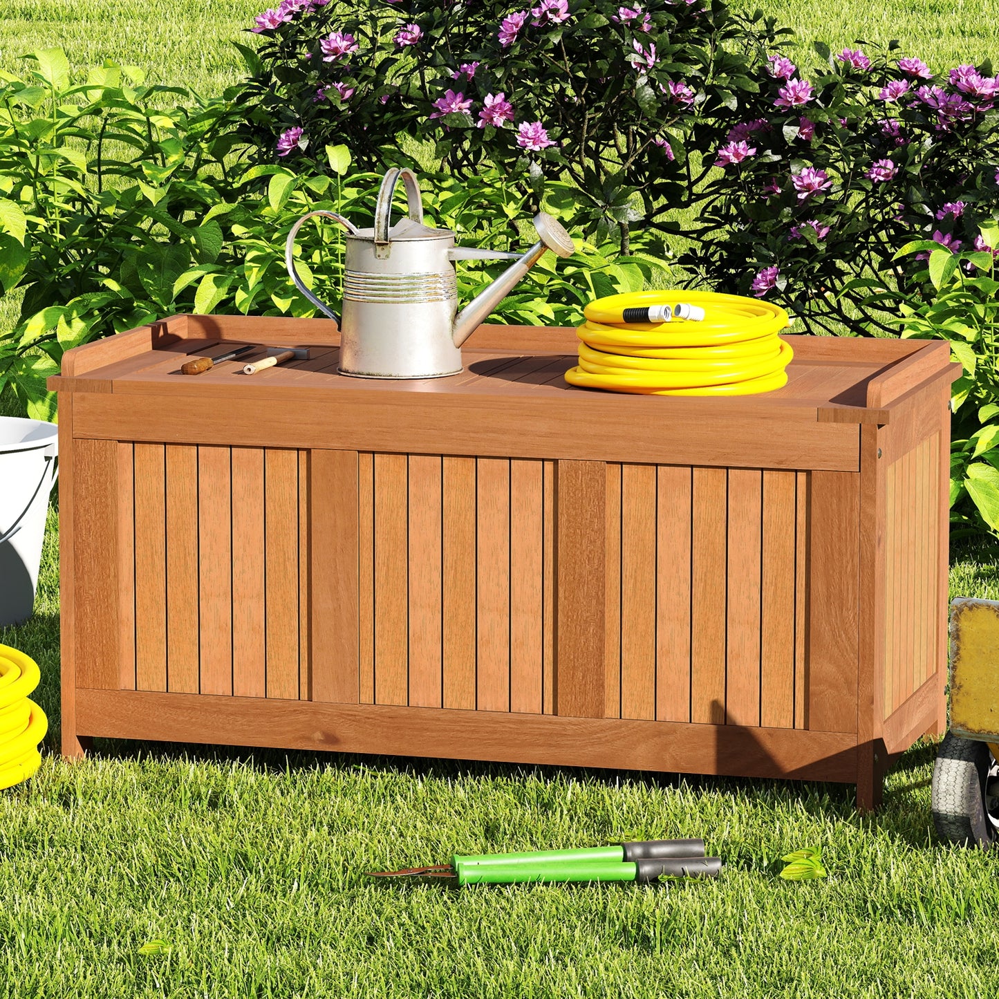 58 Gallon 3-in-1 Patio Wood Deck Box with Flip Top for Cushions Sheds & Outdoor Storage at Gallery Canada
