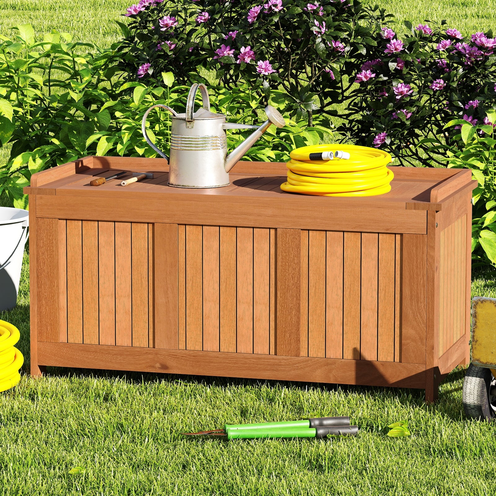58 Gallon 3-in-1 Patio Wood Deck Box with Flip Top for Cushions Sheds & Outdoor Storage at Gallery Canada