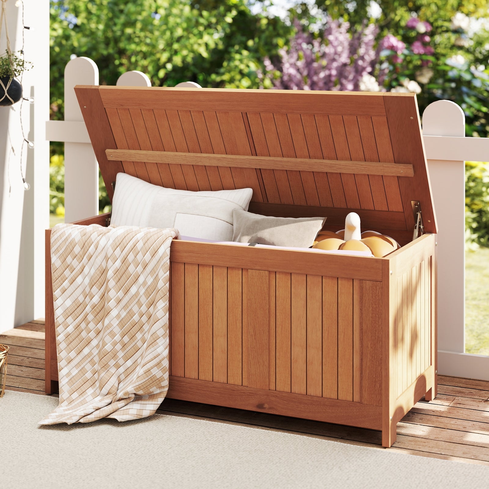 58 Gallon 3-in-1 Patio Wood Deck Box with Flip Top for Cushions Sheds & Outdoor Storage at Gallery Canada