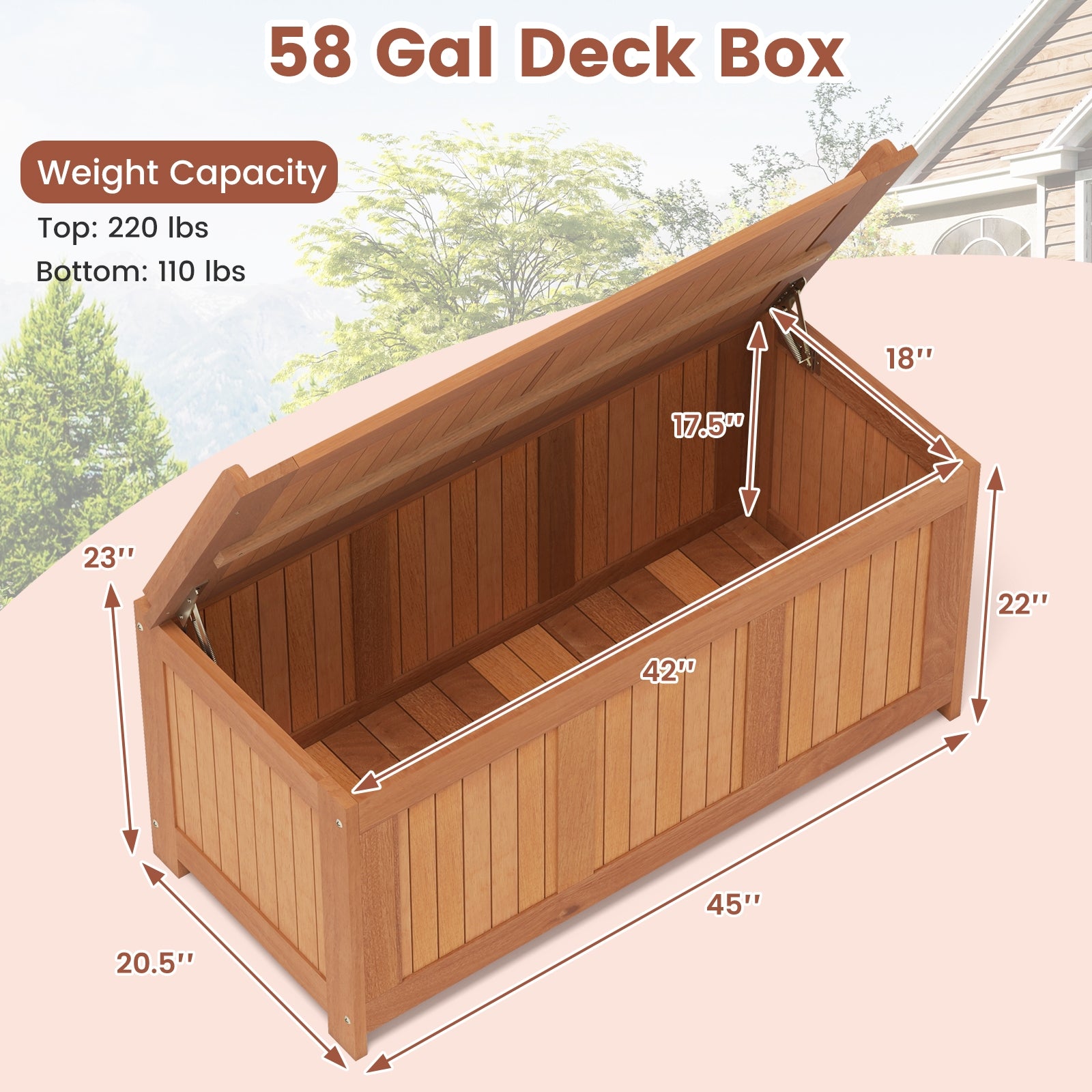 58 Gallon 3-in-1 Patio Wood Deck Box with Flip Top for Cushions Sheds & Outdoor Storage at Gallery Canada