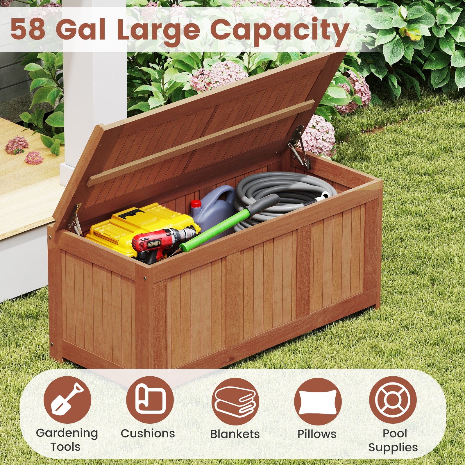 58 Gallon 3-in-1 Patio Wood Deck Box with Flip Top for Cushions Sheds & Outdoor Storage at Gallery Canada
