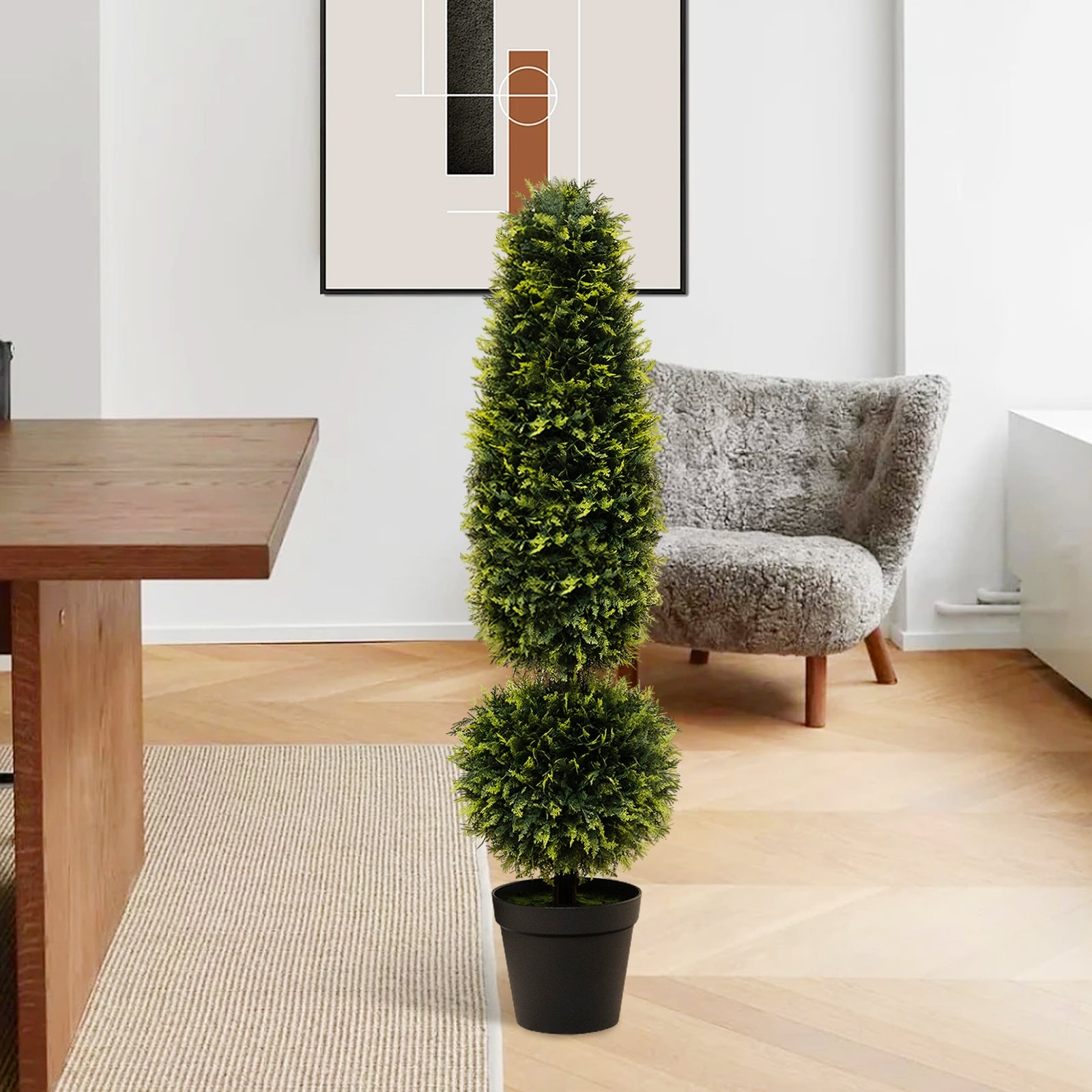 4 Feet Artificial Boxwood Topiary Tree with Natural Vines and PE Leaves, Green Faux Plants at Gallery Canada