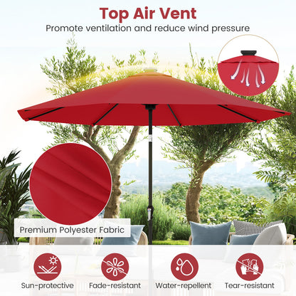 10 Feet Solar Patio Umbrella with 96 Multi-Colored Flowing LED Lights and Tilt Adjustment, Red Outdoor Umbrellas at Gallery Canada