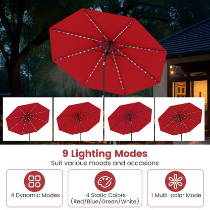10 Feet Solar Patio Umbrella with 96 Multi-Colored Flowing LED Lights and Tilt Adjustment, Red Outdoor Umbrellas at Gallery Canada