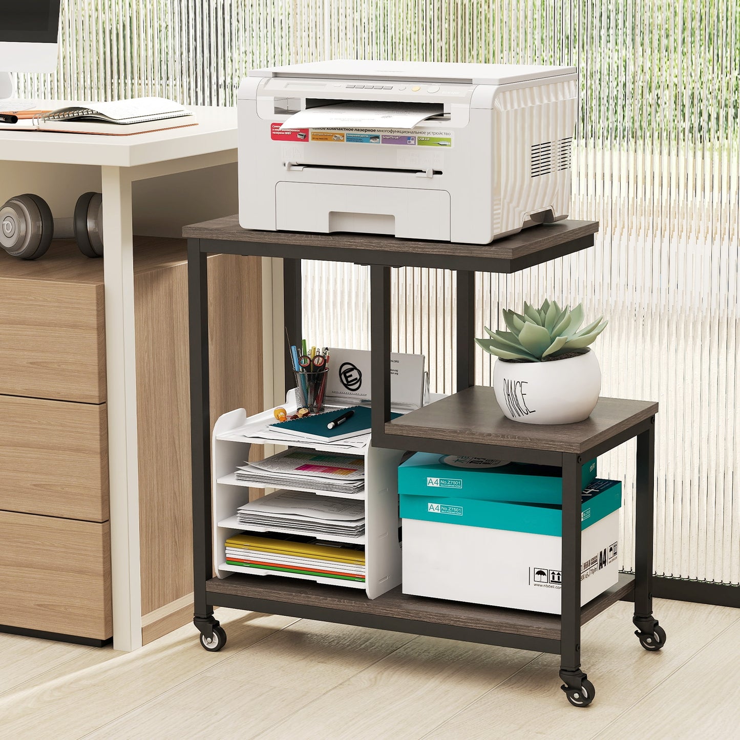 G-shaped Side Table 3-Tier Mobile End Table with Open Shelves, Gray End & Side Tables at Gallery Canada