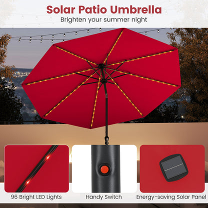 10 Feet Solar Patio Umbrella with 96 Multi-Colored Flowing LED Lights and Tilt Adjustment, Red Outdoor Umbrellas at Gallery Canada