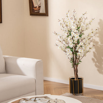 Faux Plum Blossom Plant with White Fabric Flower and Solid Wood Trunk, White Faux Plants at Gallery Canada