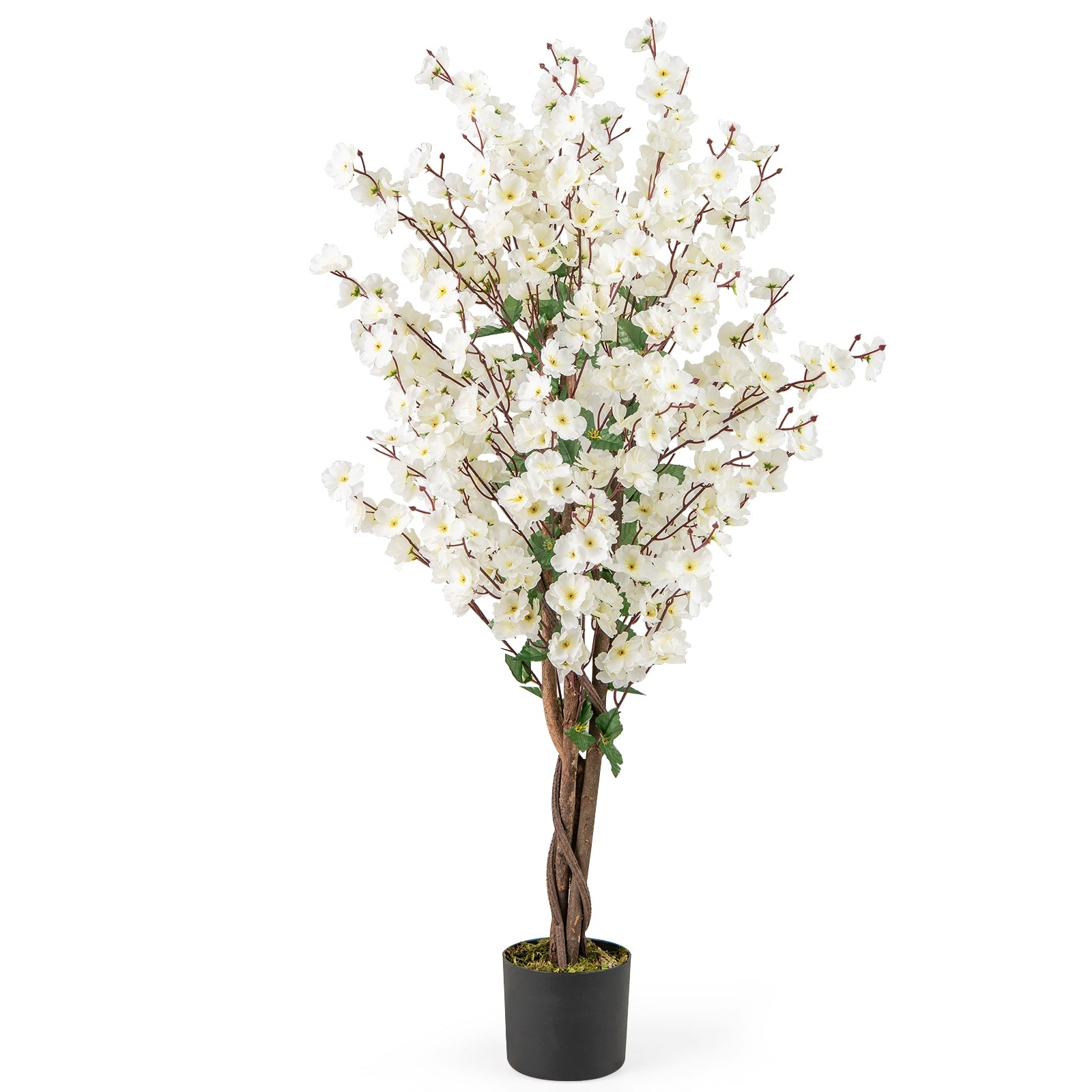 Faux Plum Blossom Plant with White Fabric Flower and Solid Wood Trunk, White Faux Plants White at Gallery Canada