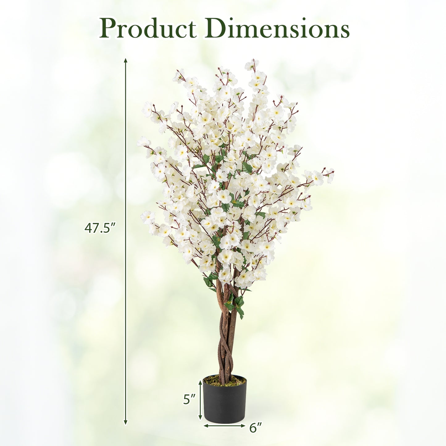 Faux Plum Blossom Plant with White Fabric Flower and Solid Wood Trunk, White Faux Plants at Gallery Canada