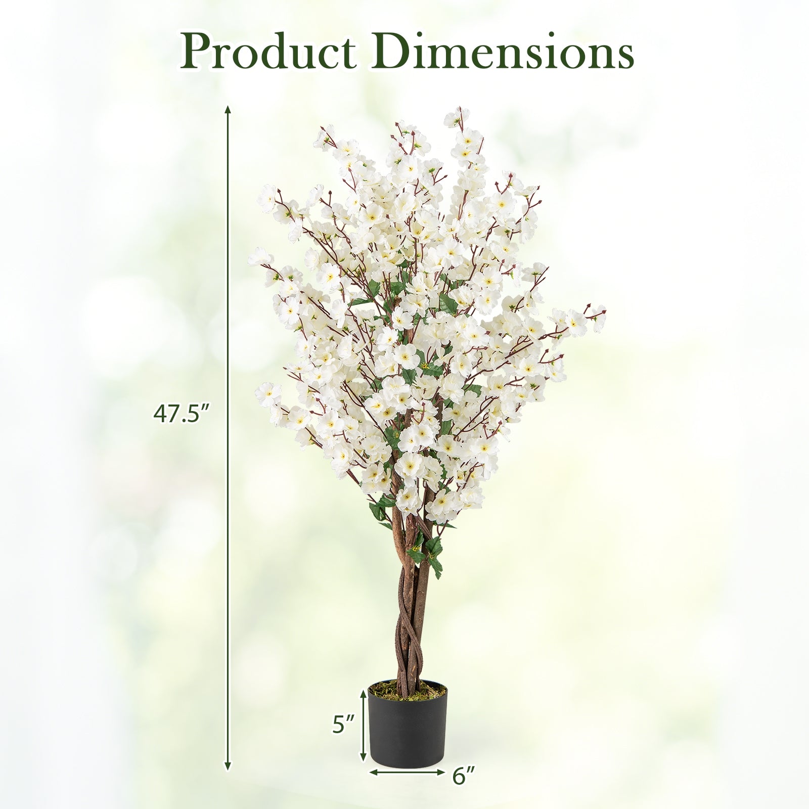 Faux Plum Blossom Plant with White Fabric Flower and Solid Wood Trunk, White Faux Plants at Gallery Canada