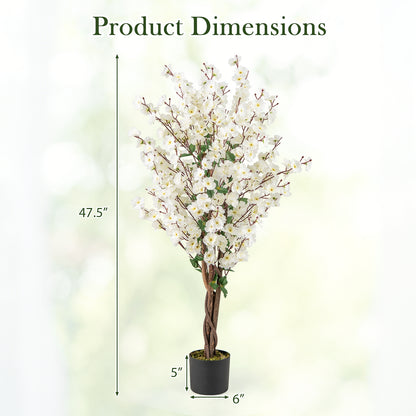 Faux Plum Blossom Plant with White Fabric Flower and Solid Wood Trunk, White Faux Plants at Gallery Canada