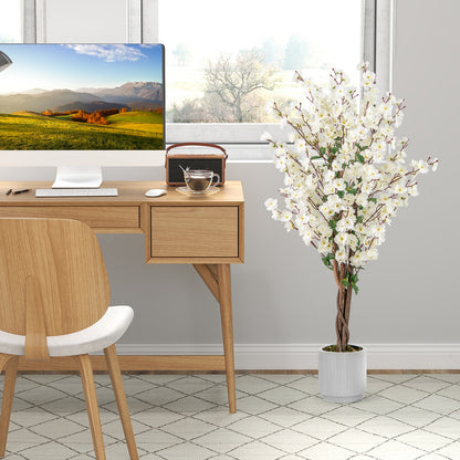 Faux Plum Blossom Plant with White Fabric Flower and Solid Wood Trunk, White Faux Plants at Gallery Canada