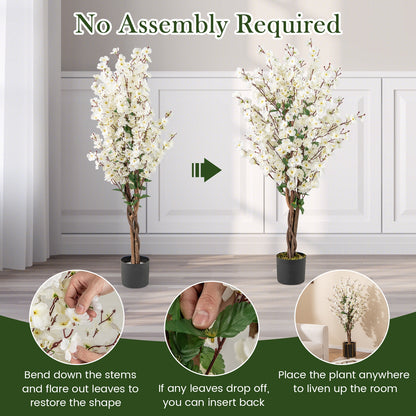 Faux Plum Blossom Plant with White Fabric Flower and Solid Wood Trunk, White Faux Plants at Gallery Canada