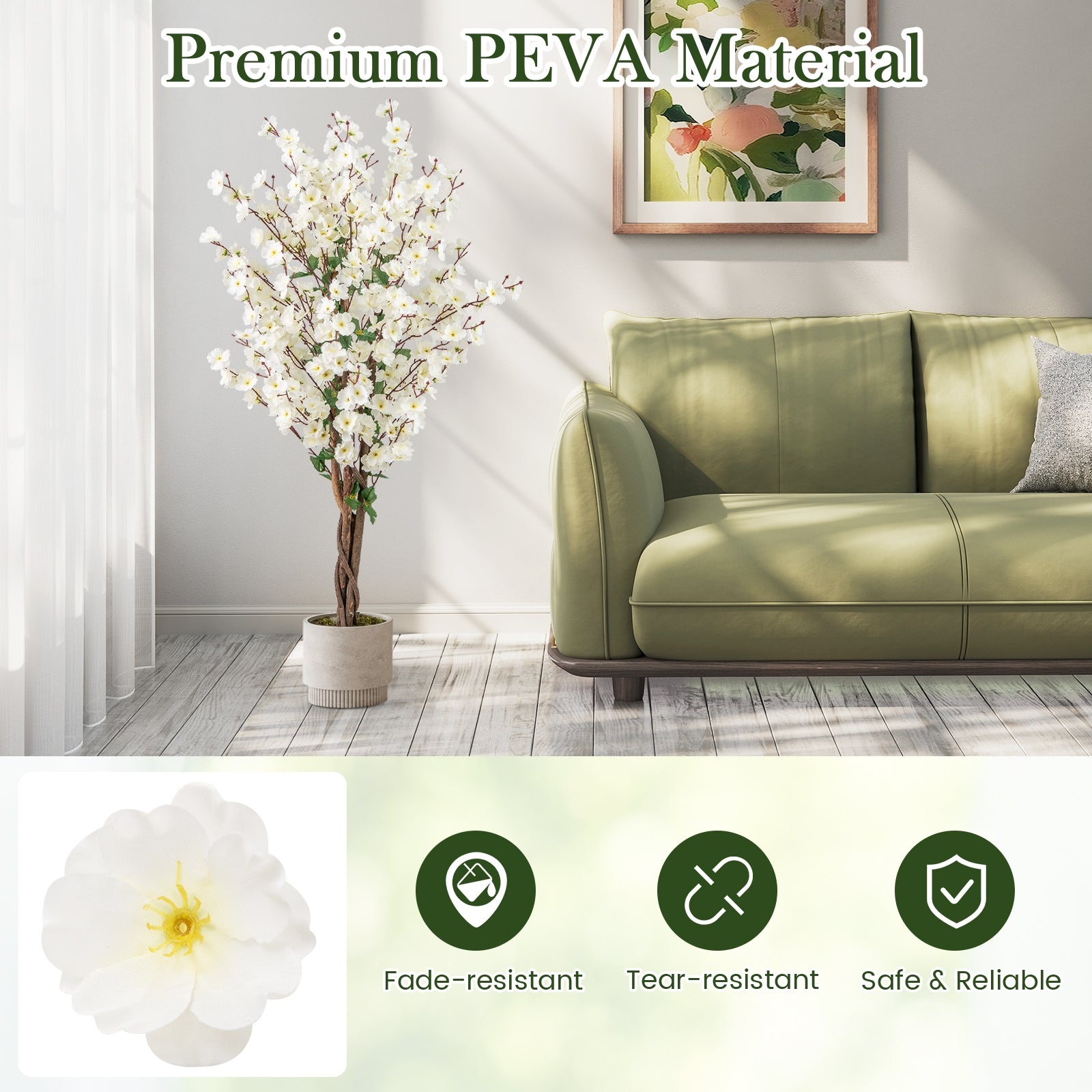 Faux Plum Blossom Plant with White Fabric Flower and Solid Wood Trunk, White Faux Plants at Gallery Canada