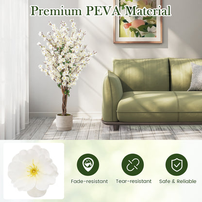 Faux Plum Blossom Plant with White Fabric Flower and Solid Wood Trunk, White Faux Plants at Gallery Canada