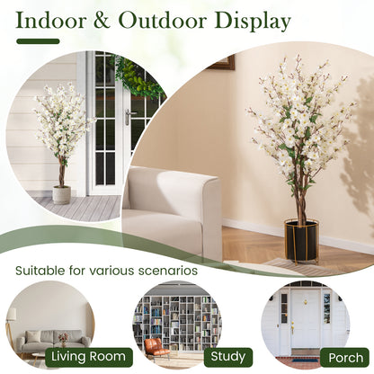 Faux Plum Blossom Plant with White Fabric Flower and Solid Wood Trunk, White Faux Plants at Gallery Canada